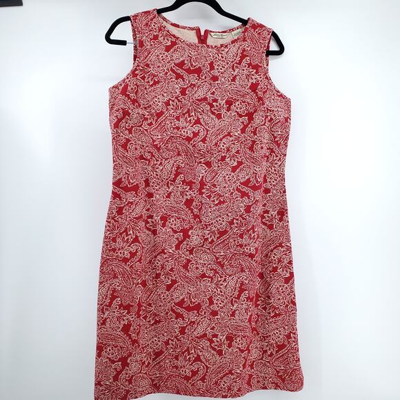 Eddie Bauer Coast Red Canvas 100% Cotton Floral Dress Split Hemline Round Neck L - Picture 1 of 8